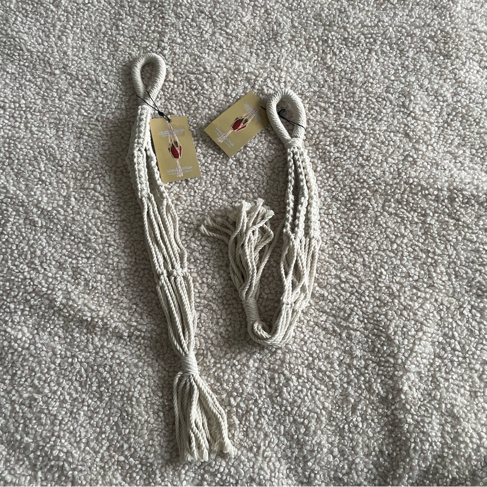 Set of two 17” macrame cotton plant hangers